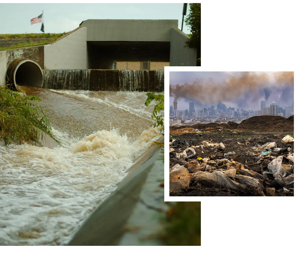 Polluted water flowing from drainage pipe